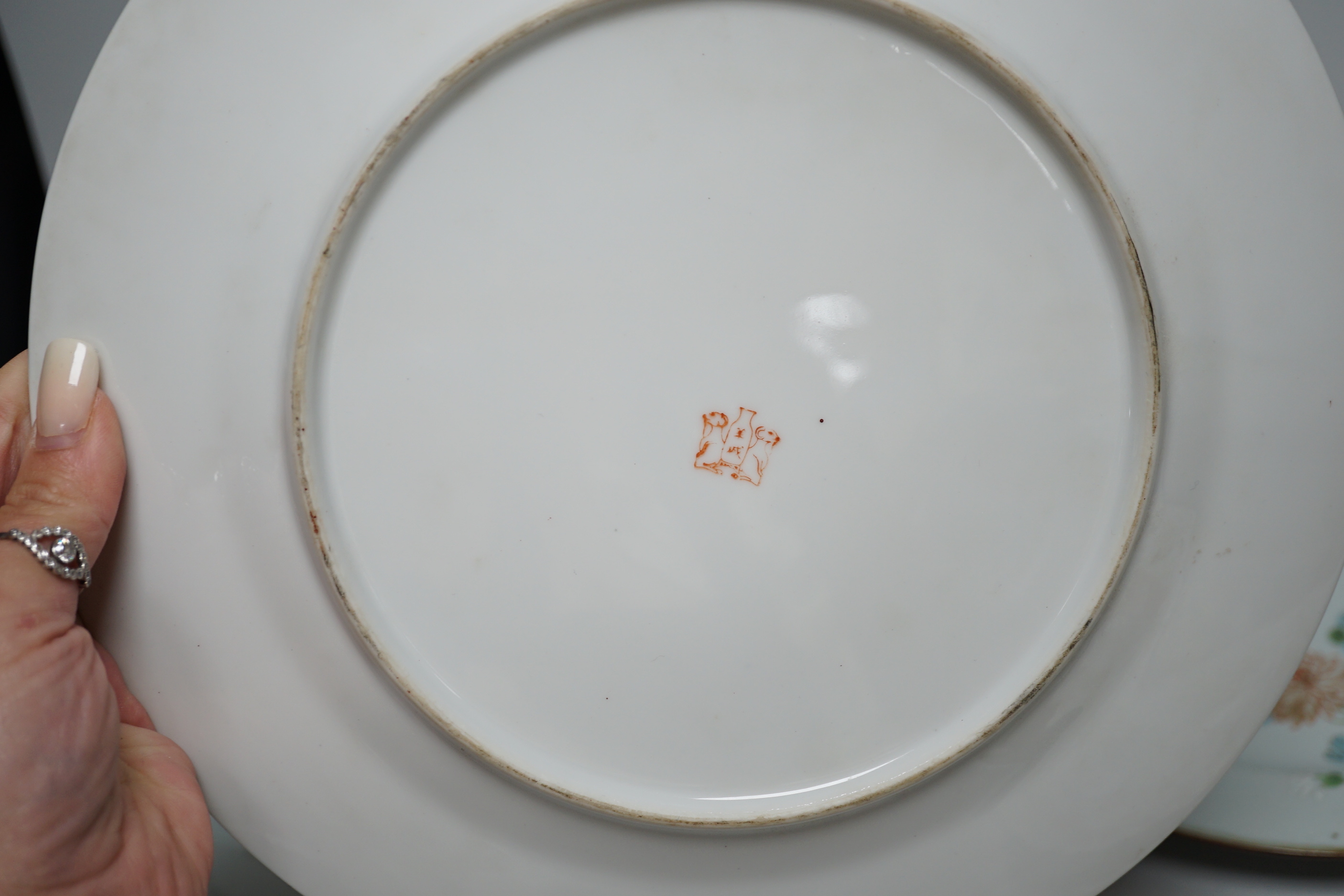 Three 18th Chinese export porcelain plates, 23cm and another plate U